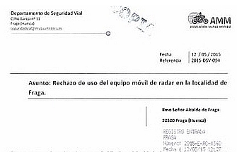 La Asociación Mutua Motera denuncia al Ayuntamiento de Fraga por irregularidades en el uso del Radar